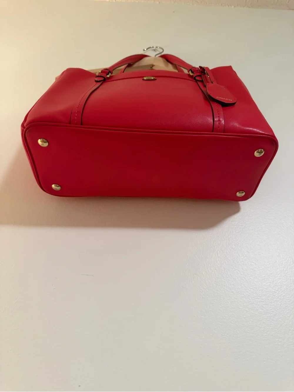 Coach 23569 Red Leather Multi Compartment Tote Shoulder Bag
